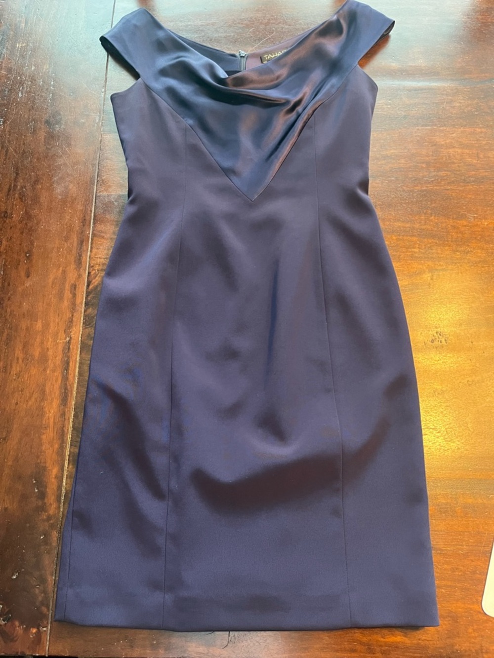 Tahari Navy Satin-Cowl Midi Dress